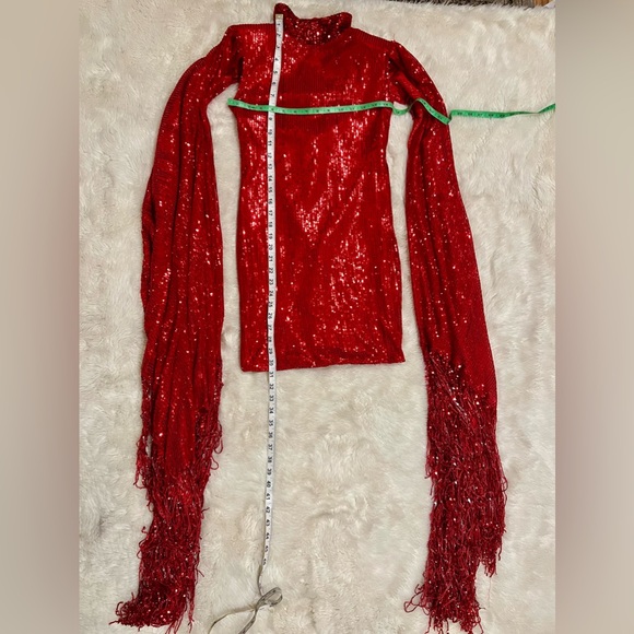 RICHARD DEMETER One Of A Kind Red Sequined Dress With Waterfall Sleeves Size XS - Picture 11 of 14